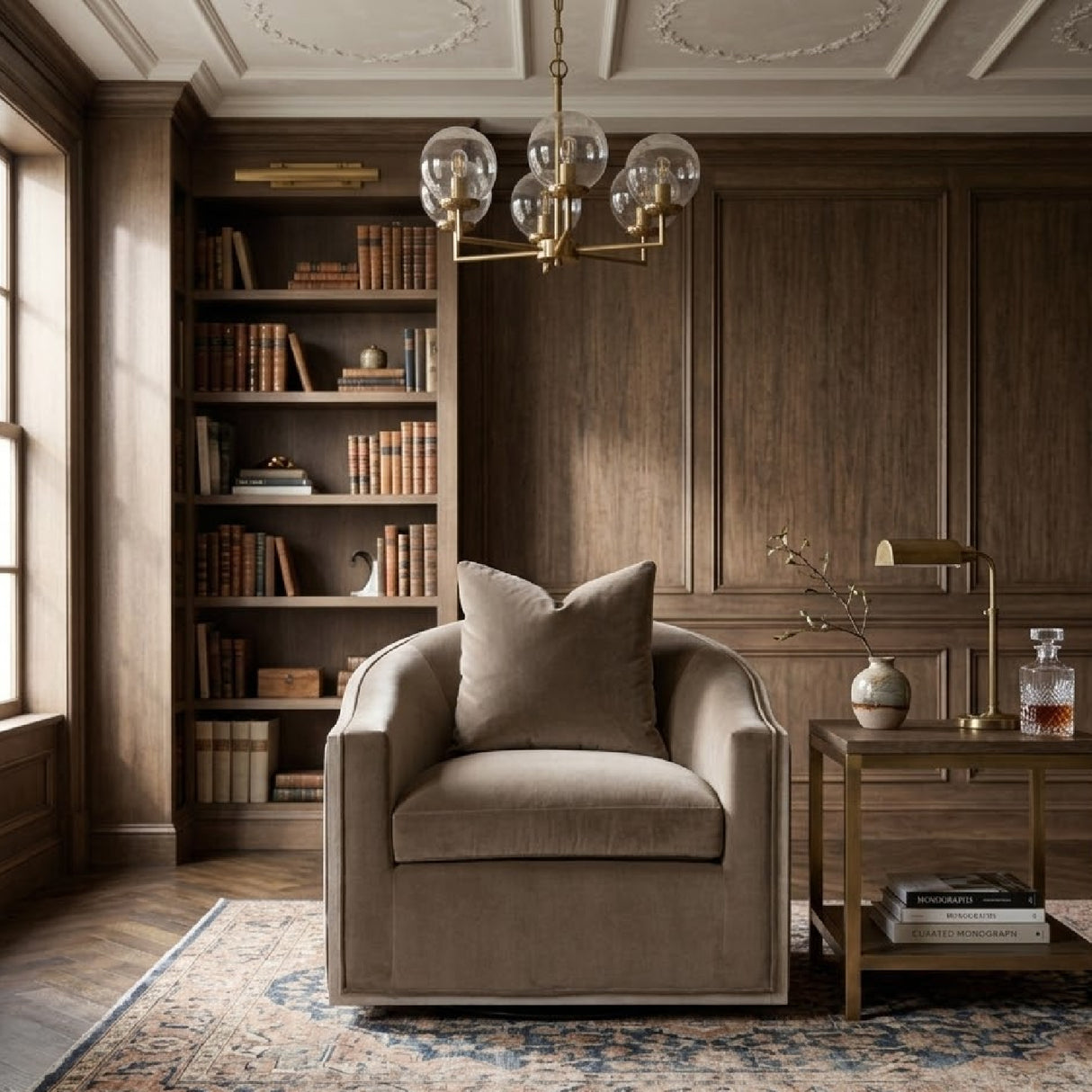   Cushioned Oak Swivel Club Chair | Oroa.com