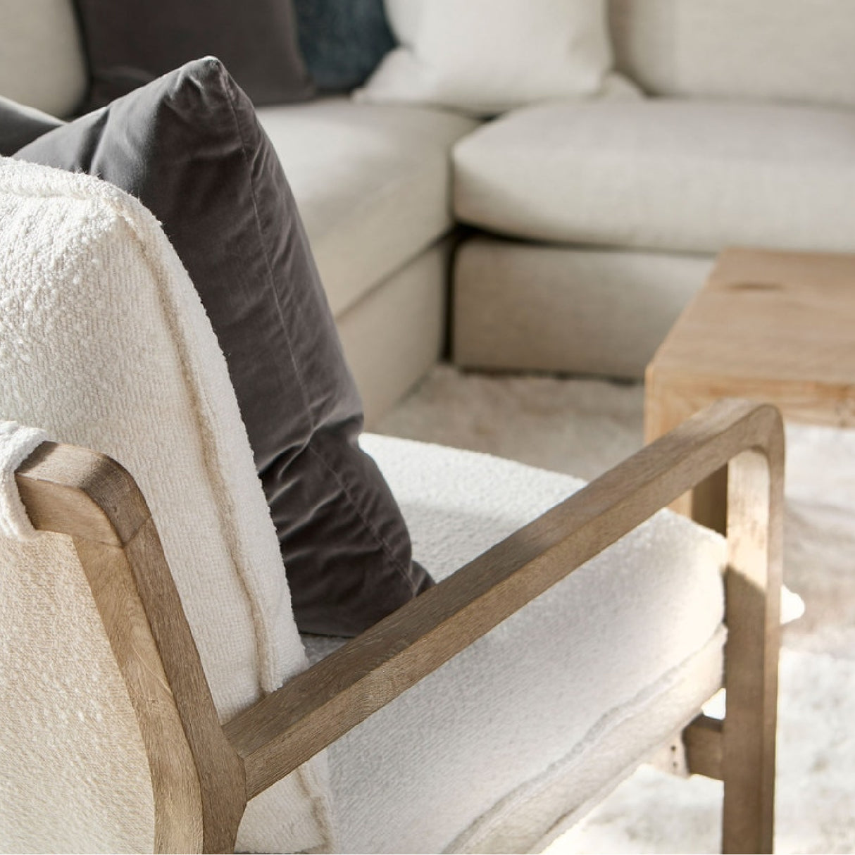   White Boucle Cushioned Club Chair | Oroa.com