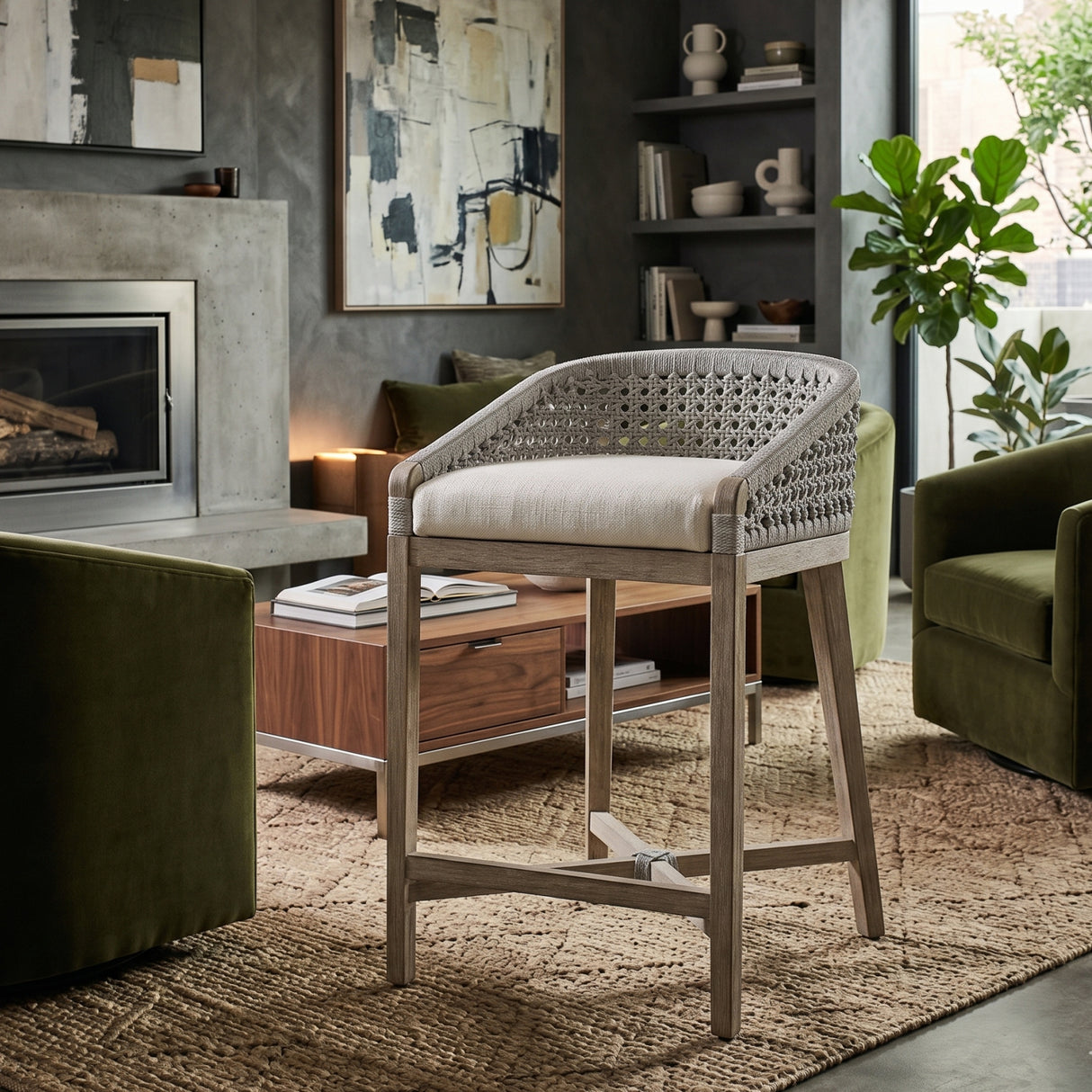   White Speckle Rope Counter Stool | Oroa.com