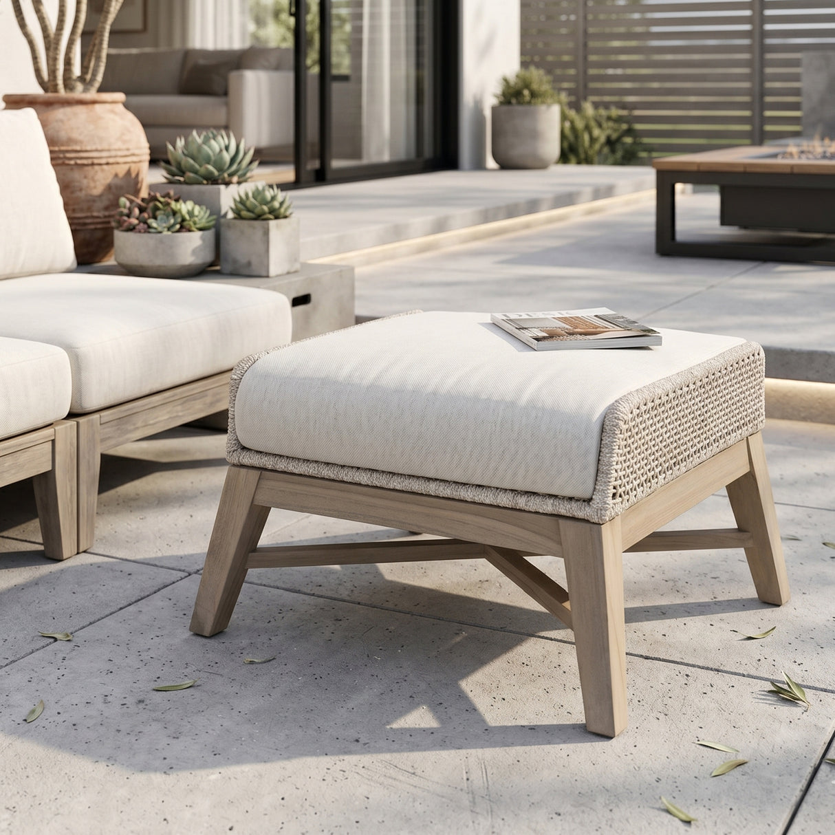   Taupe Rope Outdoor Footstool | Oroa.com
