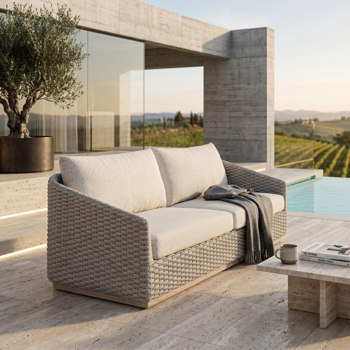   Taupe Oval Rope Outdoor Sofa | Oroa.com