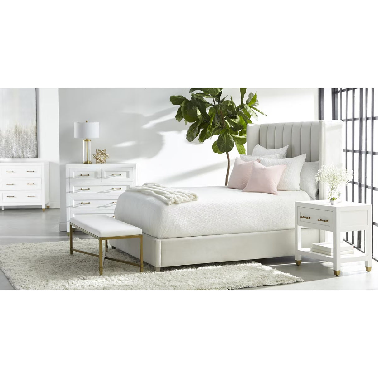   Cream Velvet California King Bed | Oroa.com