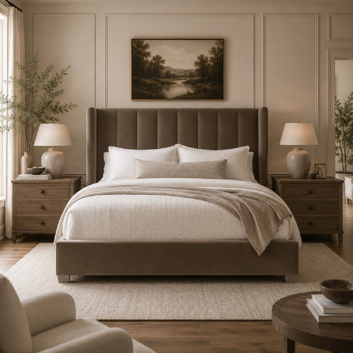   Channeled Velvet King Bed | Oroa.com