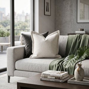   Cream Linen Flanged Pillows (2) | Oroa.com
