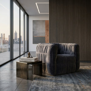   Blue Ruched Chenille Swivel Chair | Oroa.com