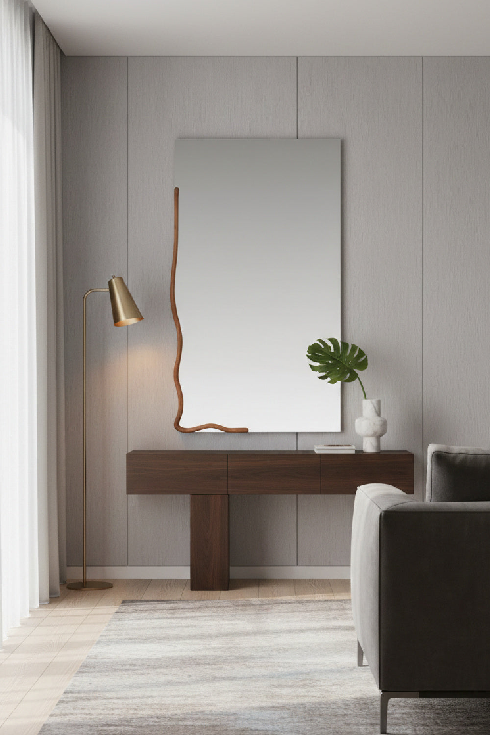Modern European furniture - Acacia Squiggle Mirror L - www.oroa.com
