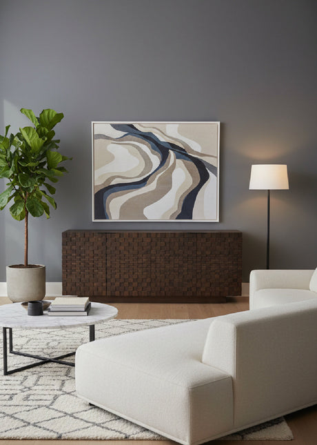 Modern European furniture - Geometric-Patterned Acacia 4-Door Sideboard - www.oroa.com