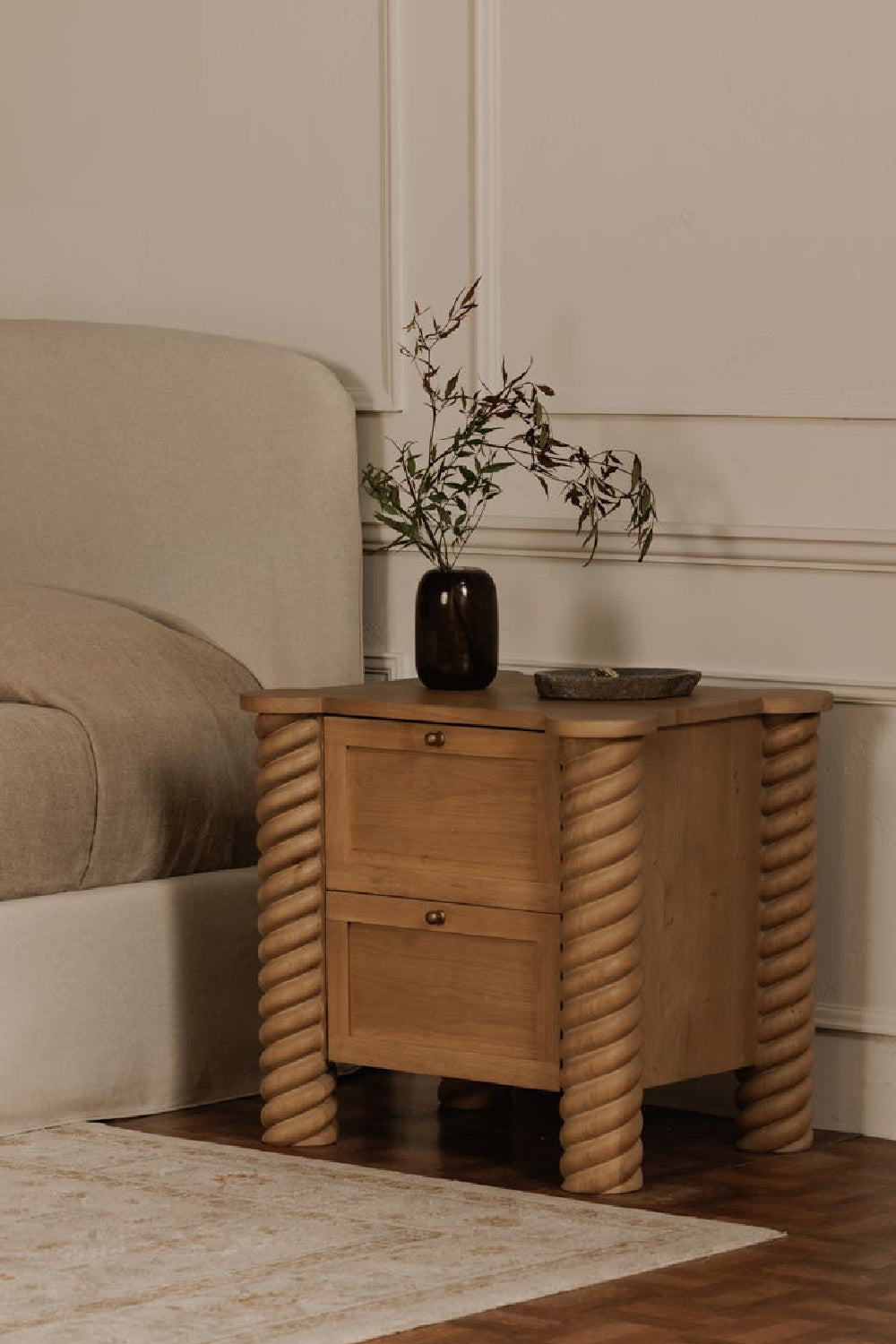   Modern European furniture - Oak Turned-Leg 2-Drawer Nightstand - www.oroa.com | Oroa.com