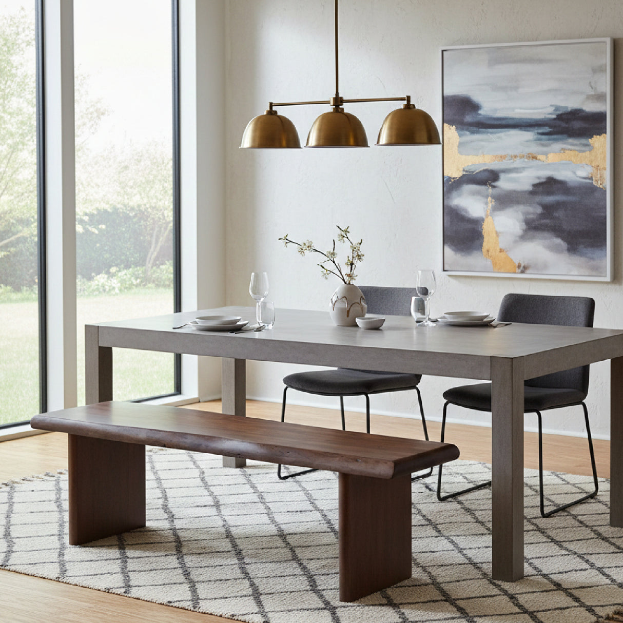 Modern European furniture - Brown Acacia Wood Dining Bench - www.oroa.com