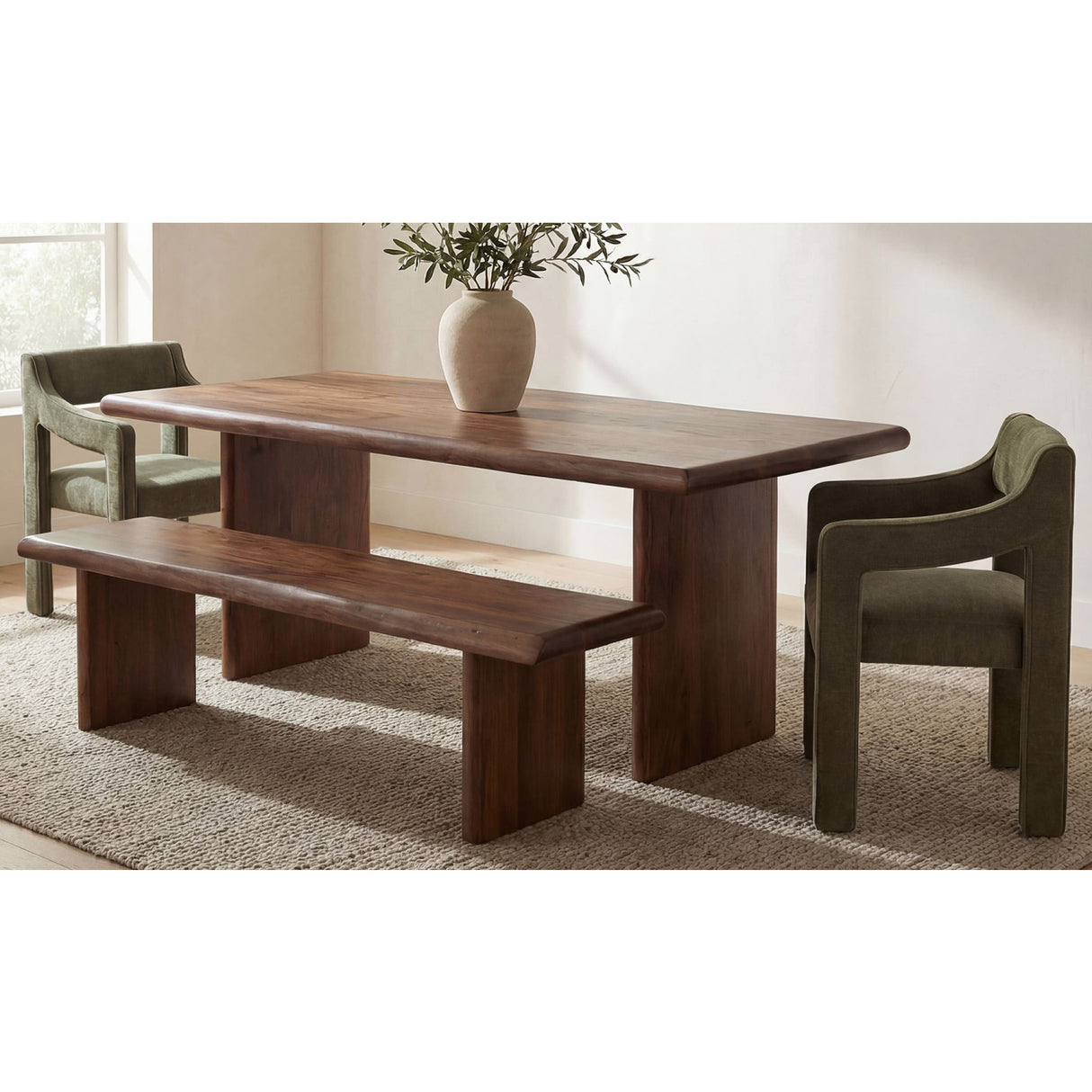Modern European furniture - Brown Acacia Wood Dining Bench - www.oroa.com