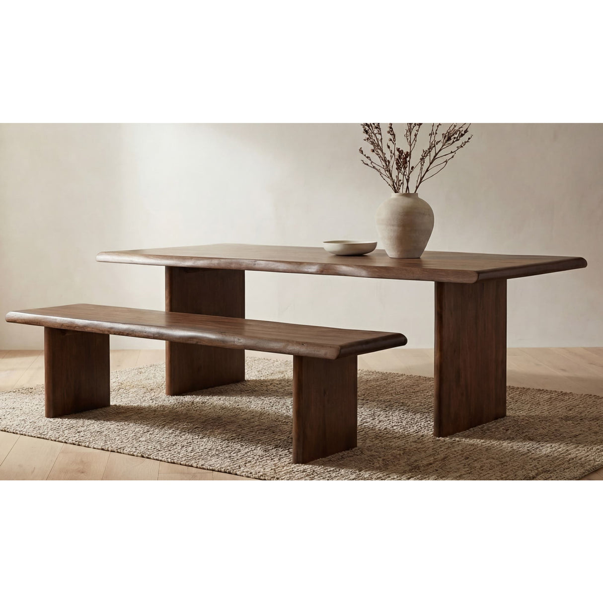 Modern European furniture - Brown Acacia Wood Dining Bench - www.oroa.com