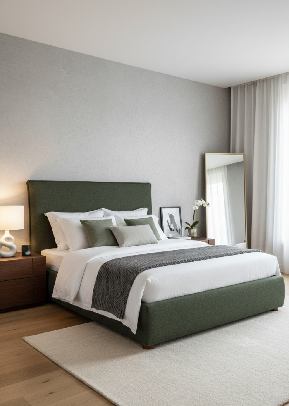 Modern European furniture - Green Tall Headboard King Bed - www.oroa.com