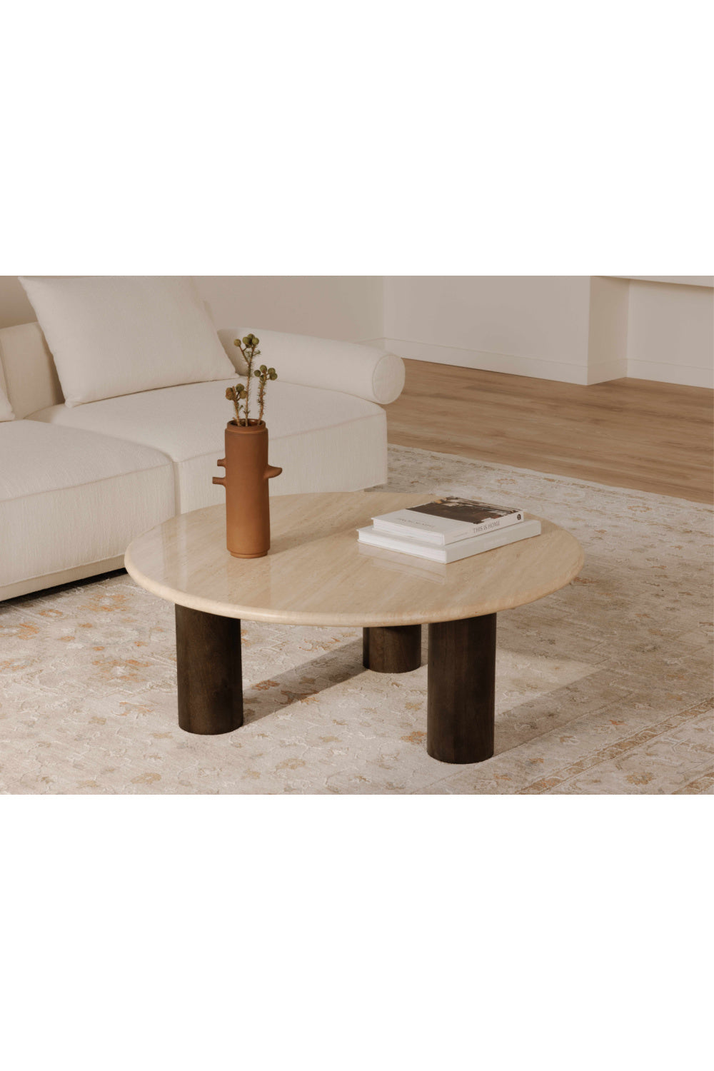 Modern European furniture - Beige Travertine Round Coffee Table - www.oroa.com