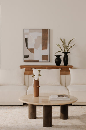 Modern European furniture - Beige Travertine Round Coffee Table - www.oroa.com