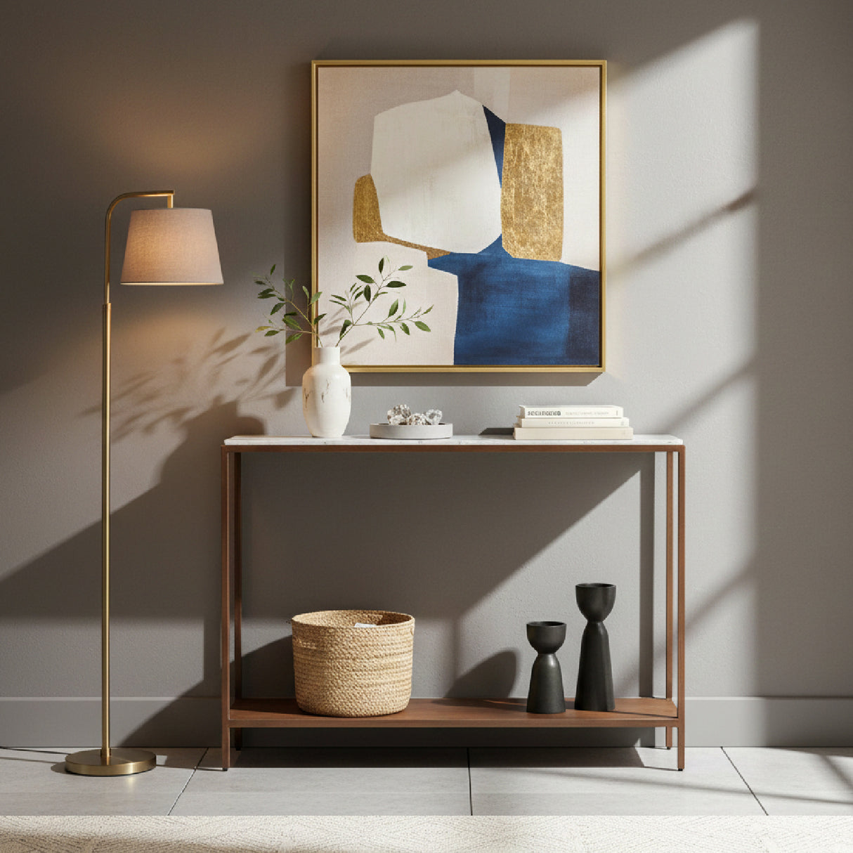 Modern European furniture - Copper Framed Marble Console Table - www.oroa.com