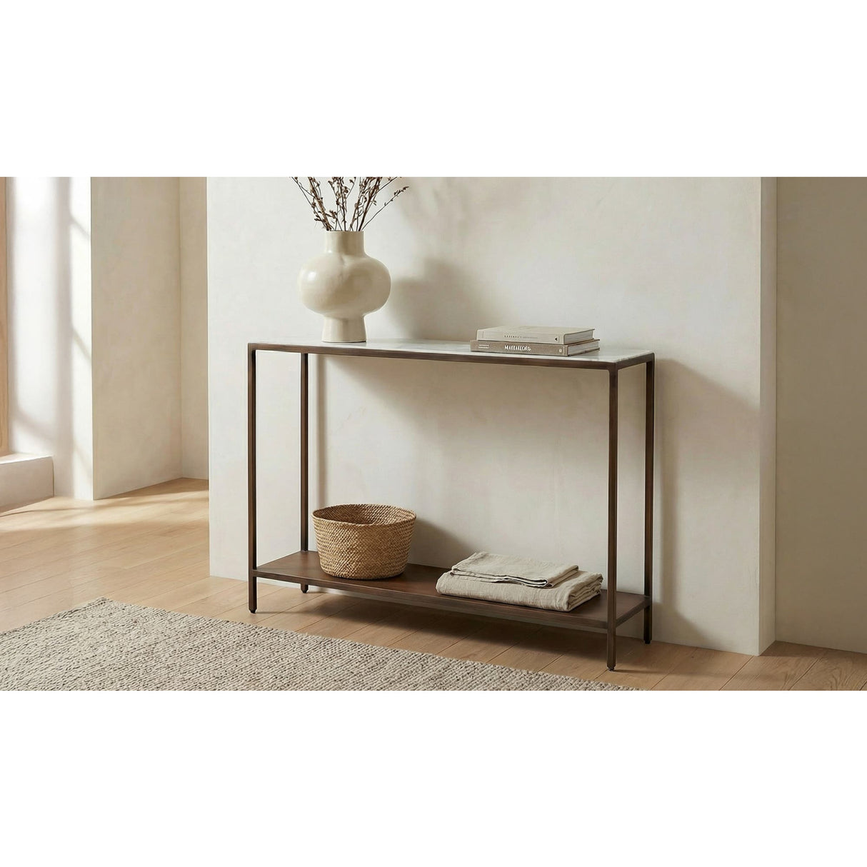 Modern European furniture - Copper Framed Marble Console Table - www.oroa.com
