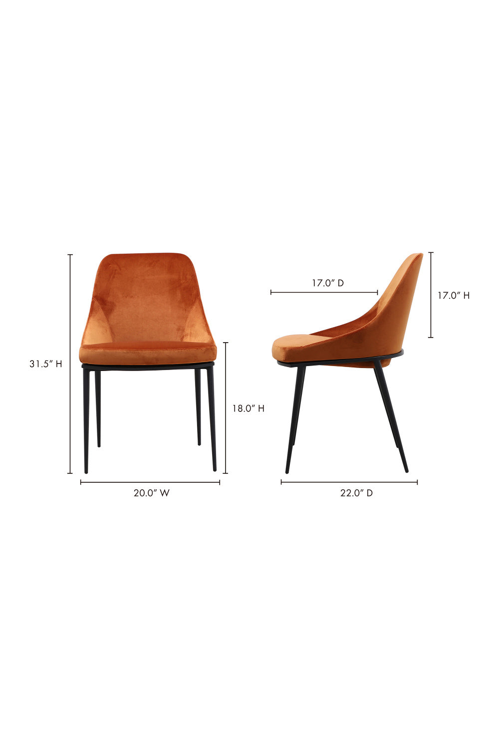 Modern European furniture - Orange Velvet Dining Chairs (2) - www.oroa.com
