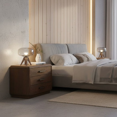 Brown Oak 3-Drawer Nightstand | Novi Living Caleb | Oroa.com