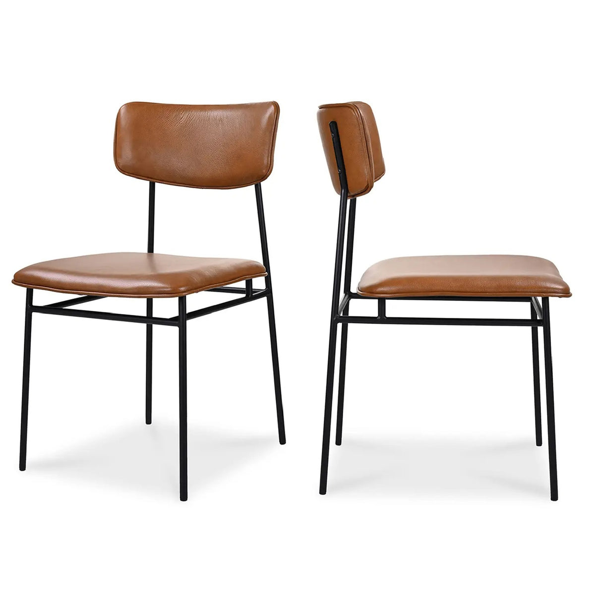Modern European furniture - Iron-Framed Brown Leather Dining Chairs (2) - www.oroa.com
