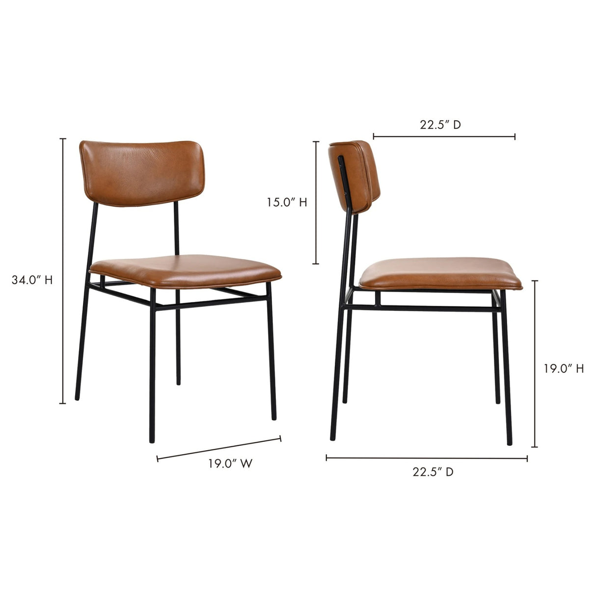 Modern European furniture - Iron-Framed Brown Leather Dining Chairs (2) - www.oroa.com