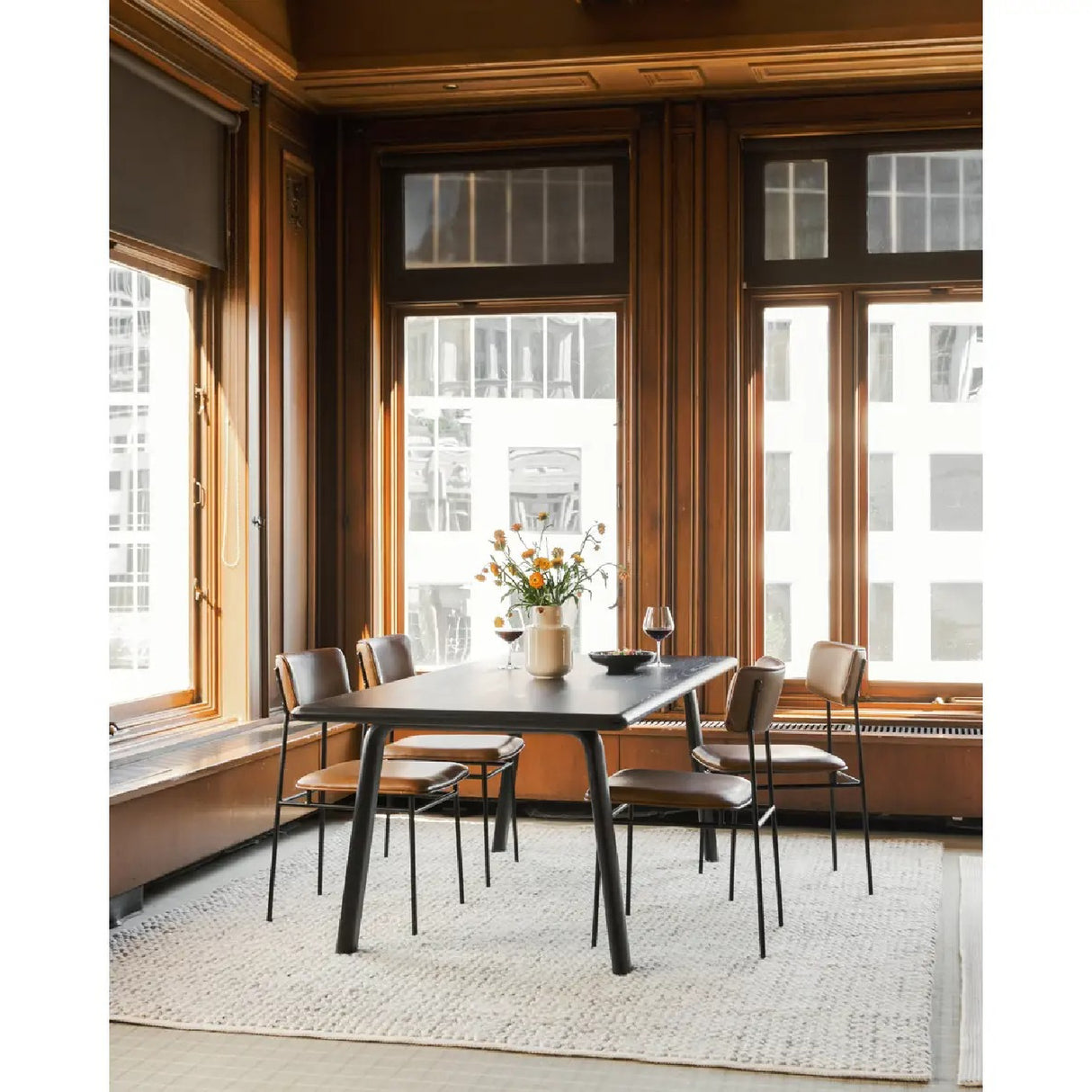 Modern European furniture - Iron-Framed Brown Leather Dining Chairs (2) - www.oroa.com