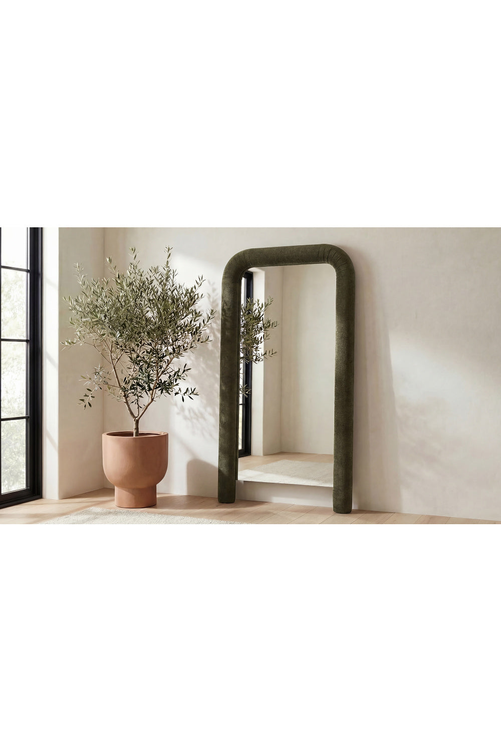   Modern European furniture - Ruched Upholstered Floor Mirror - www.oroa.com | Oroa.com