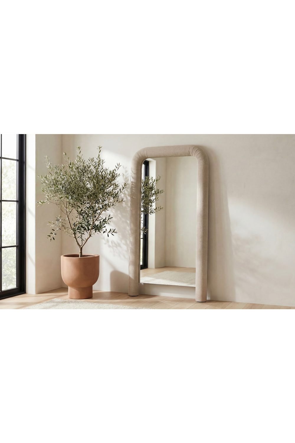   Modern European furniture - Ruched Upholstered Floor Mirror - www.oroa.com | Oroa.com
