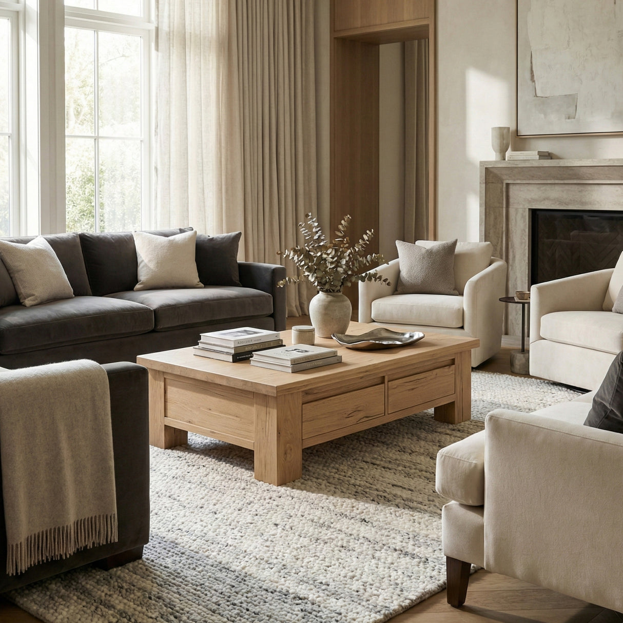 Rustic Oak Storage Coffee Table | Novi Living Graham | Oroa.com