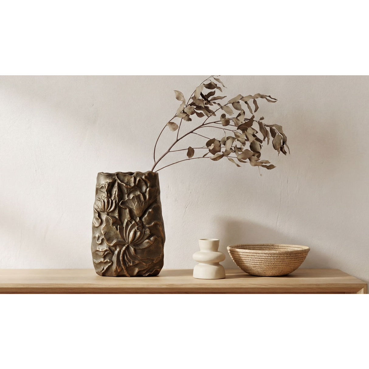 Modern European furniture - Antique Brass Petal Motif Vase - www.oroa.com