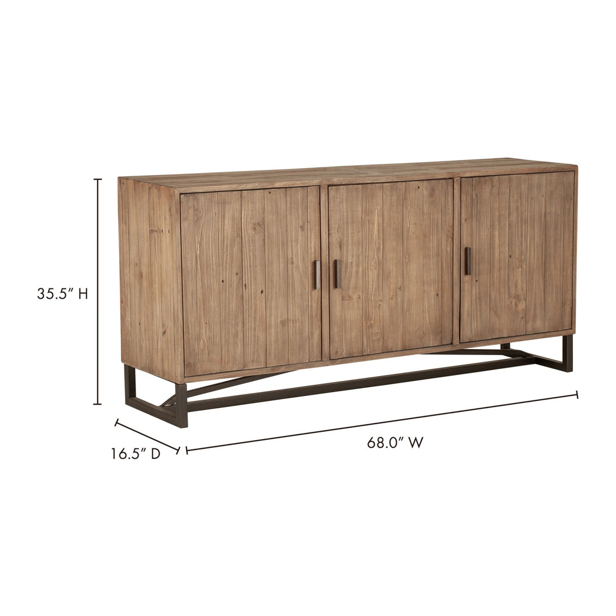 Slatted Pine 3-Door Sideboard | Novi Living Sierra | Oroa.com