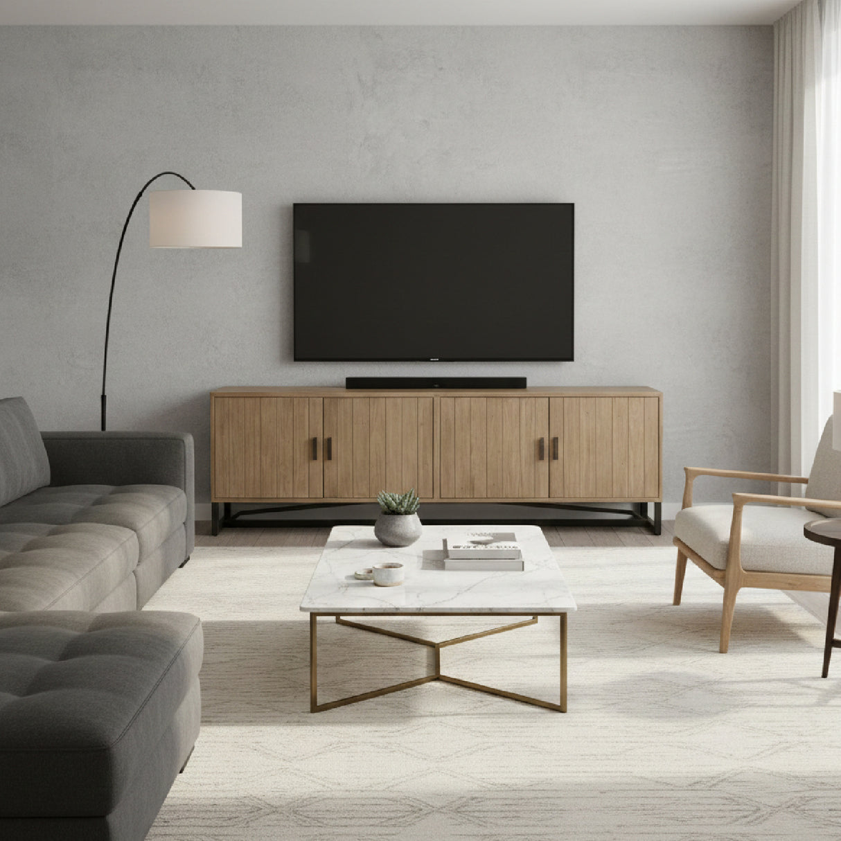 Modern European furniture - Pine Wood 4-Door Media Unit - www.oroa.com