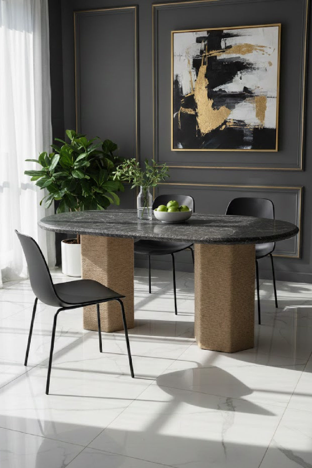 Jute-Wrapped Base Dining Table | Novi Living Sartoria | Oroa.com