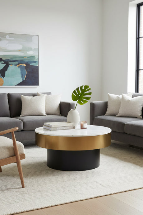 Gold Rimmed Marble Coffee Table | Novi Living Dado | Oroa.com