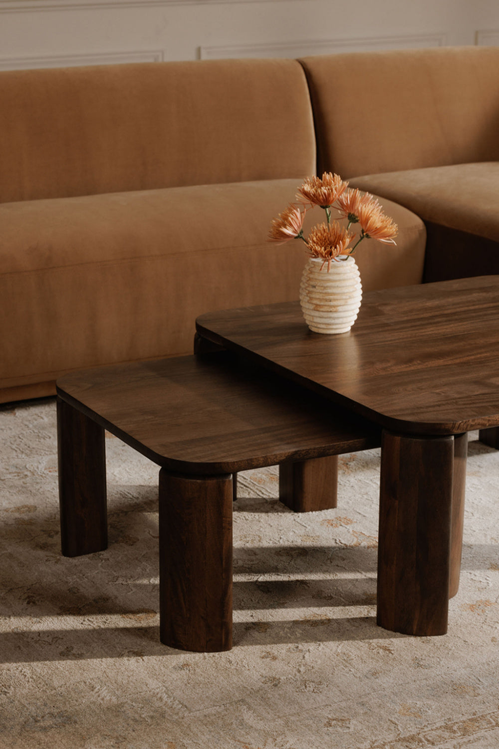Modern European furniture - Brown Wooden Nesting Coffee Tables (2) - www.oroa.com