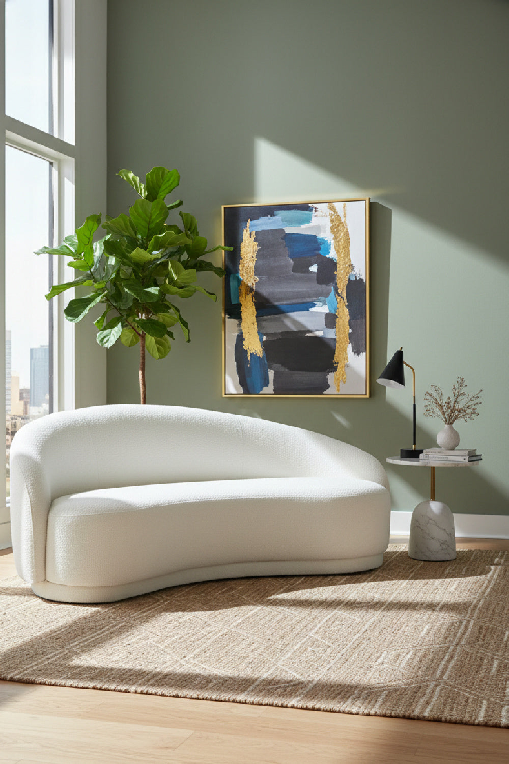 Modern European furniture - Curved Cream Boucle Sofa - www.oroa.com