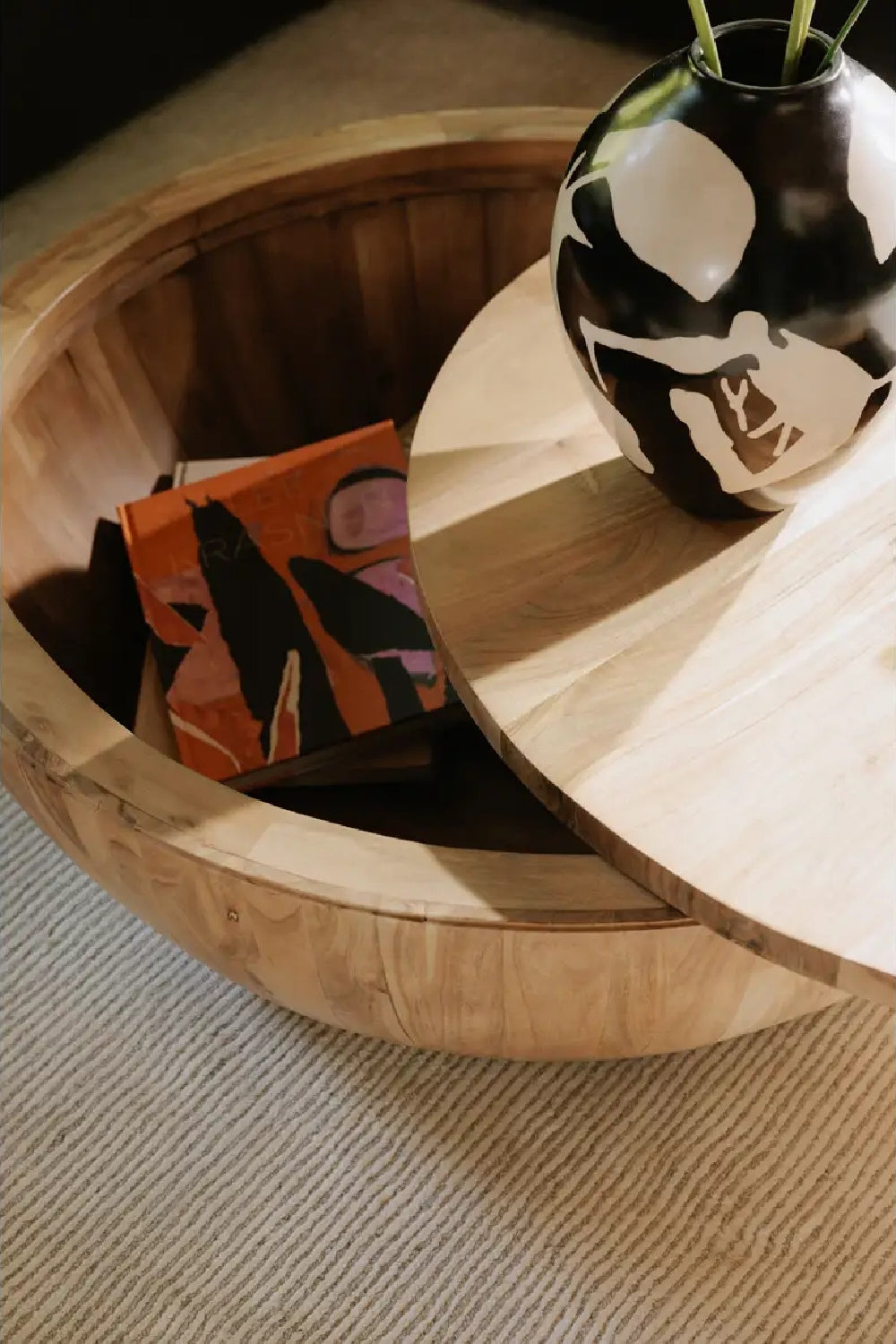 Modern European furniture - Round Acacia Storage Coffee Table - www.oroa.com