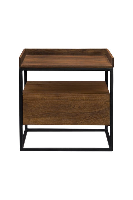 Modern European furniture - Brown Acacia 1-Drawer Side Table - www.oroa.com