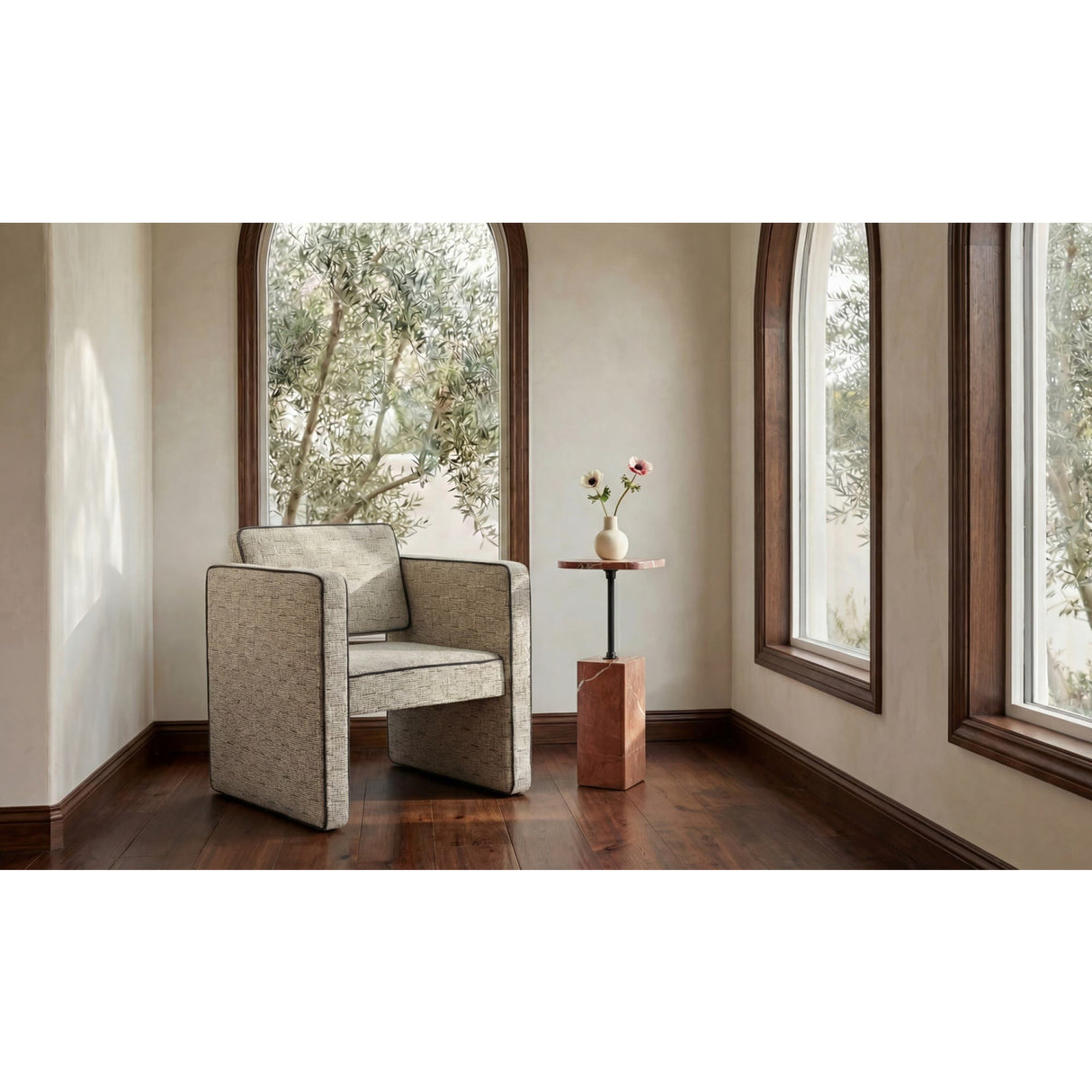   Beige Weave Piped Accent Chair | Oroa.com