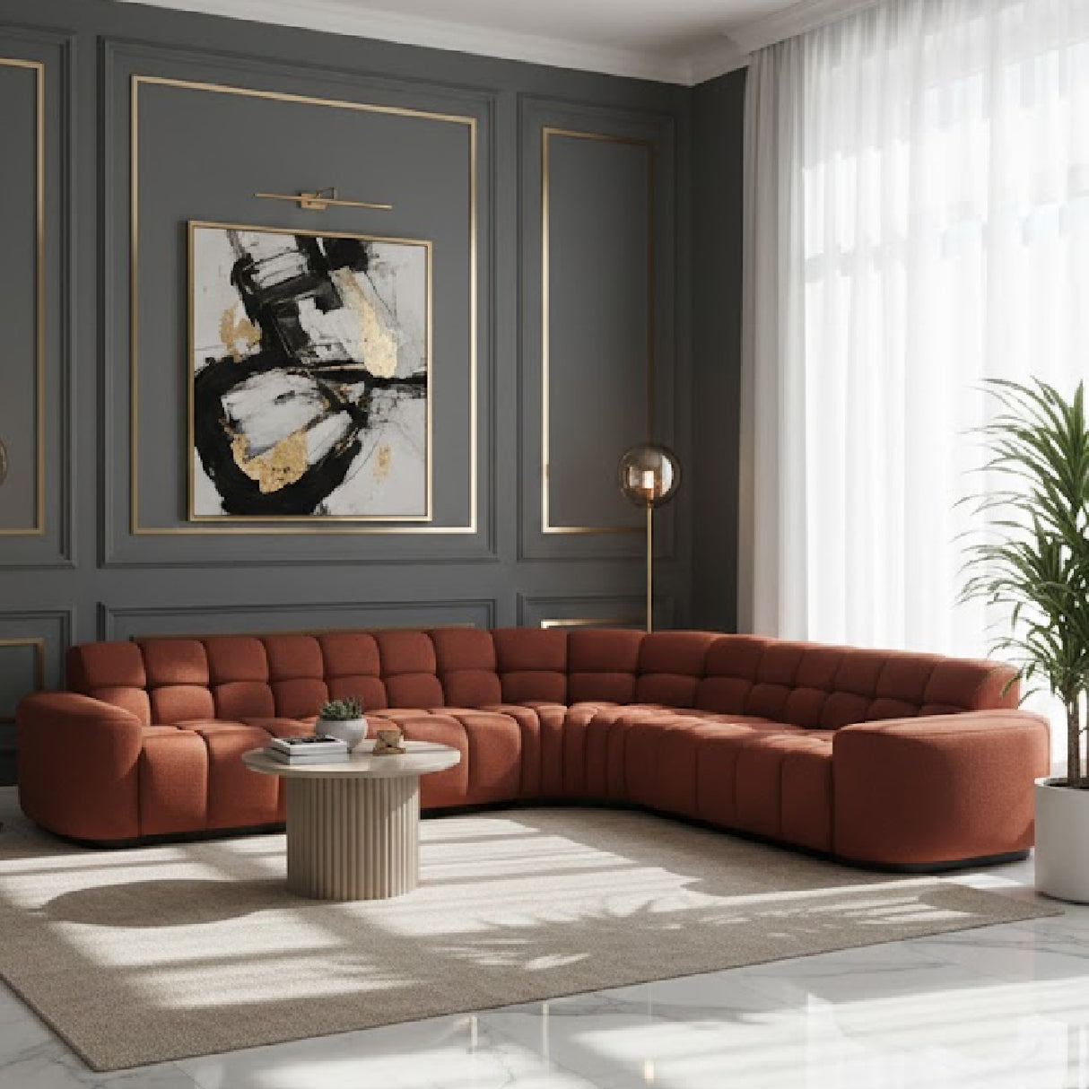   Square-Tufted L-Shaped Sectional Sofa | Oroa.com