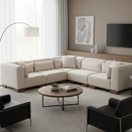 Modern European furniture - Beige L-Shaped Modular Sofa - www.oroa.com