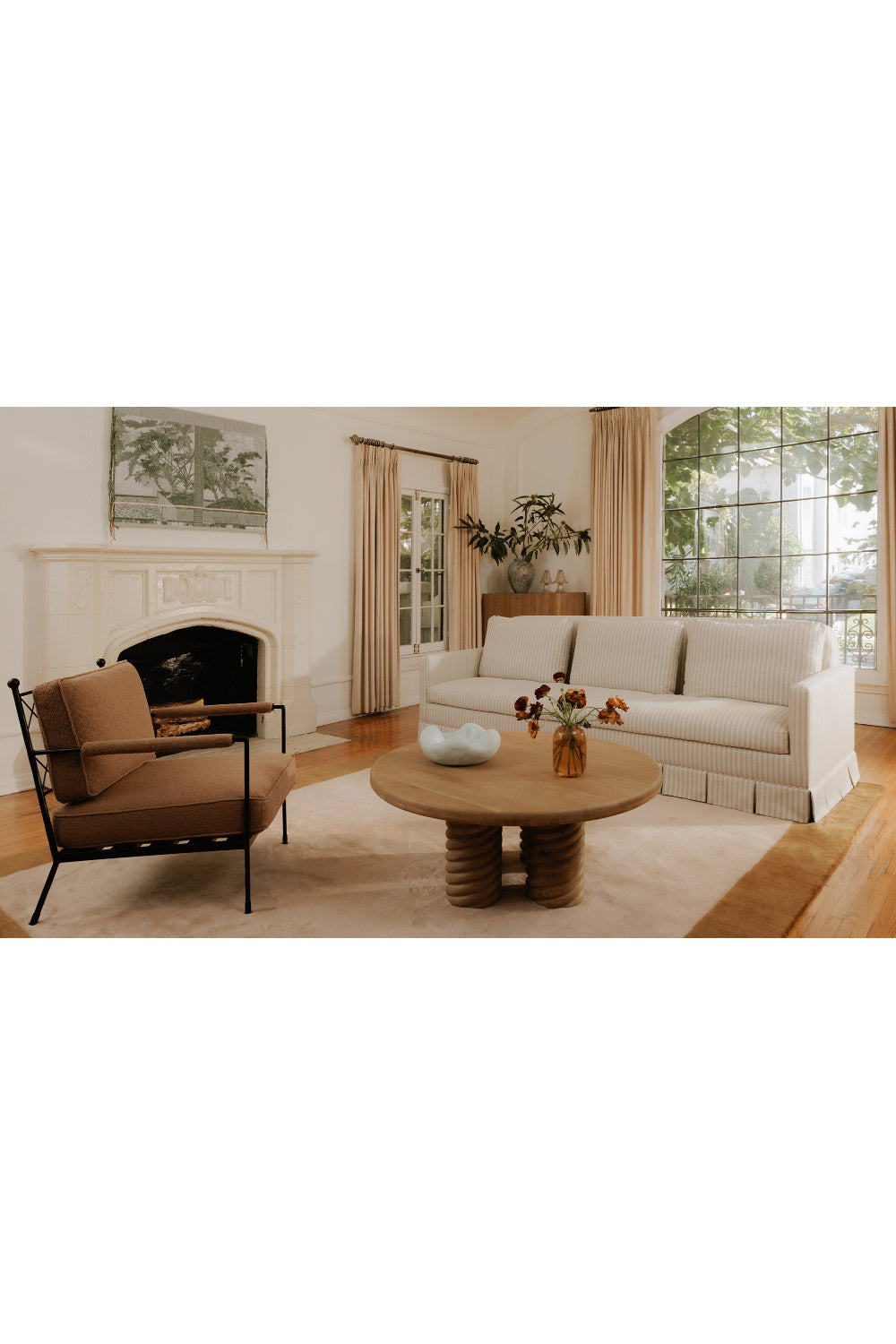 Beige Pleated Skirt Fabric Sofa | Novi Living Pellicano