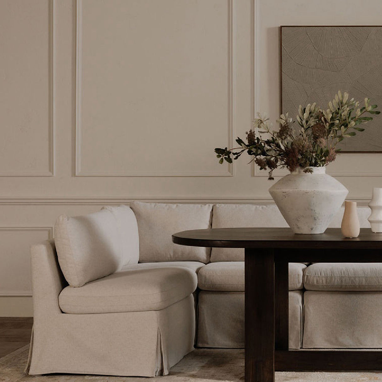 Modern European furniture - Beige L-Shaped Dining Banquette Slipcover L - www.oroa.com