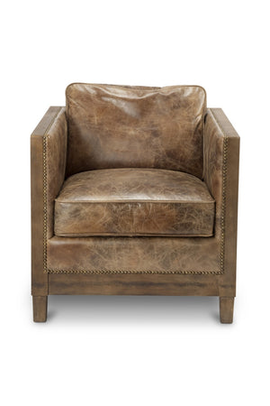 Modern European furniture - Brown Leather Studded Club Chair - www.oroa.com