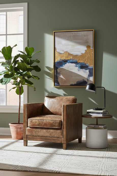 Modern European furniture - Brown Leather Studded Club Chair - www.oroa.com