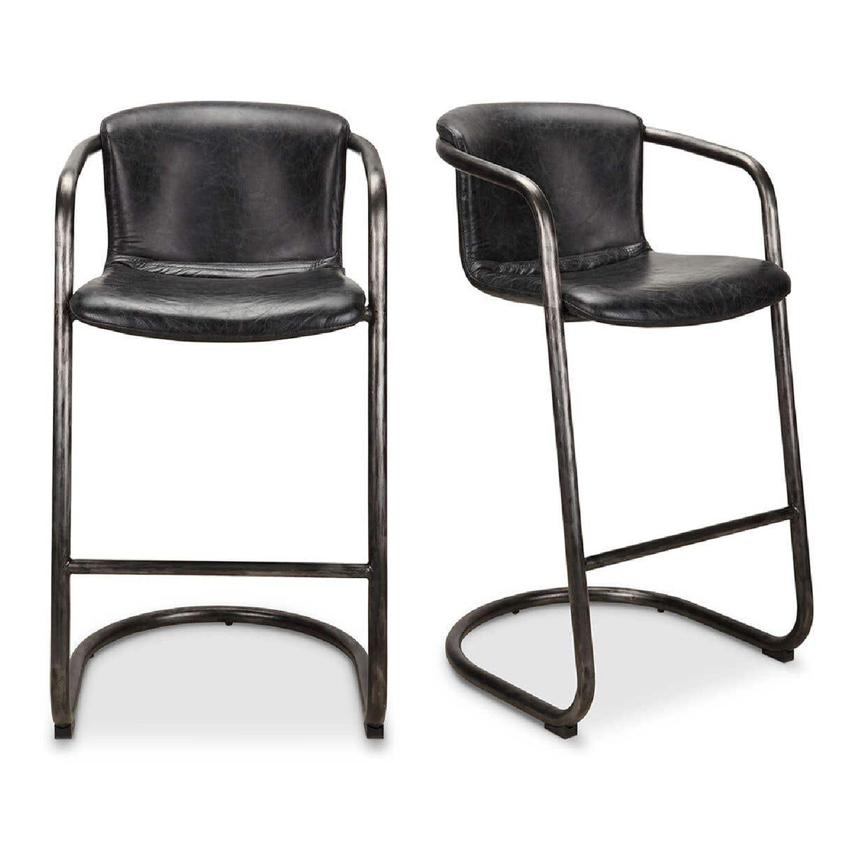 Modern European furniture - Leather Cantilevered Bar Stool Set (2)  - www.oroa.com