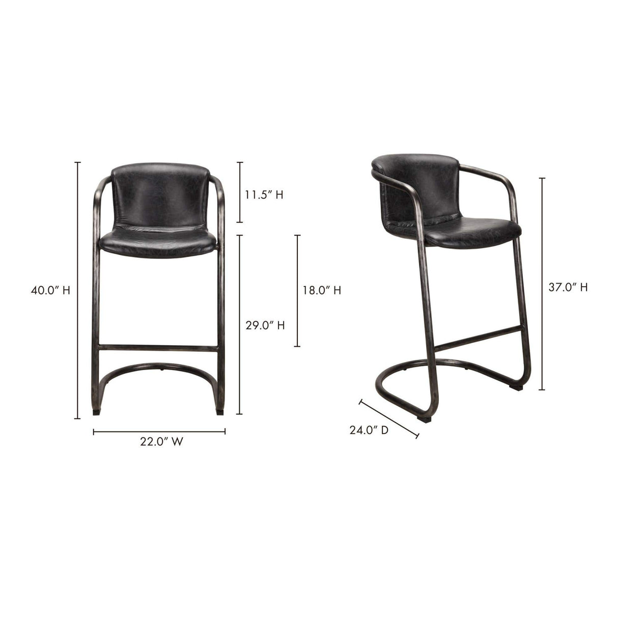 Modern European furniture - Leather Cantilevered Bar Stool Set (2)  - www.oroa.com