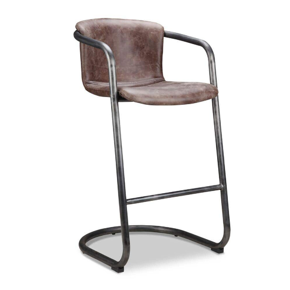 Modern European furniture - Leather Cantilevered Bar Stool Set (2)  - www.oroa.com