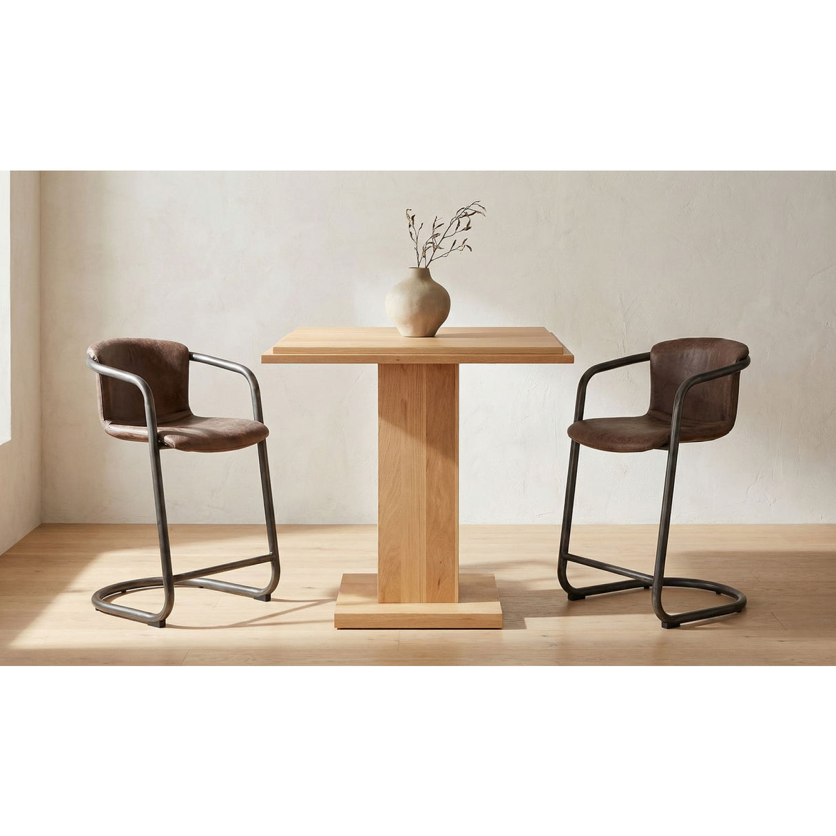 Modern European furniture - Leather Cantilevered Bar Stool Set (2)  - www.oroa.com