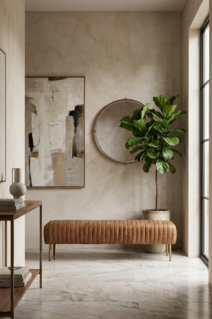 Modern European furniture - Ribbed Brown Leather Bench - www.oroa.com