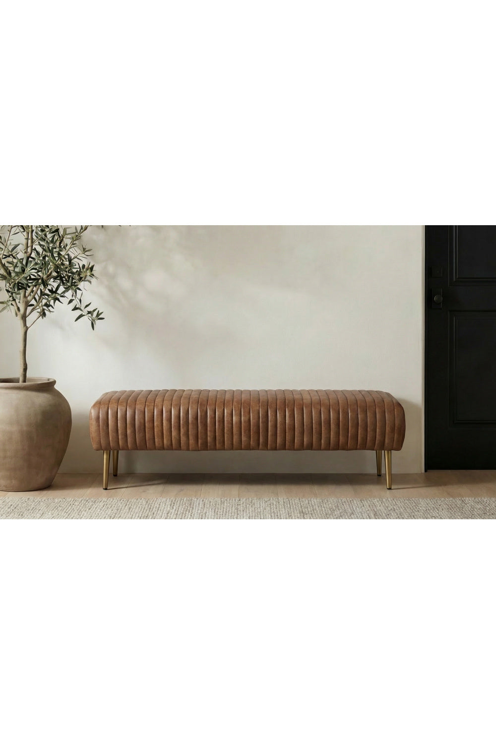 Modern European furniture - Ribbed Brown Leather Bench - www.oroa.com